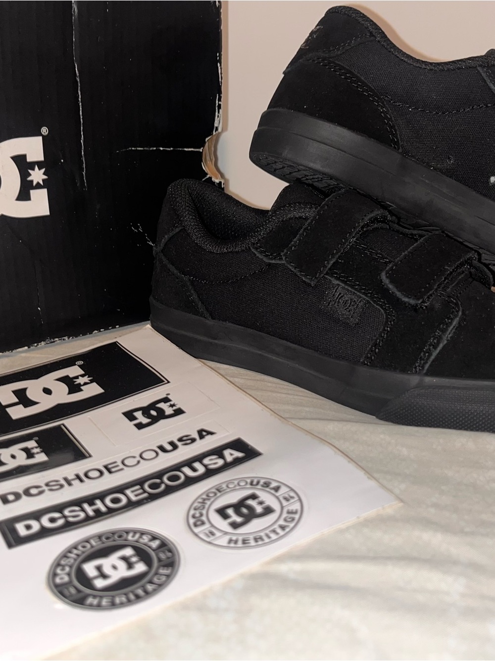 DC Kids Black Velcro Skate Sneakers